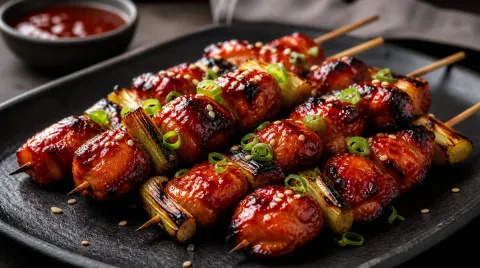 Dakkochi chicken skewers