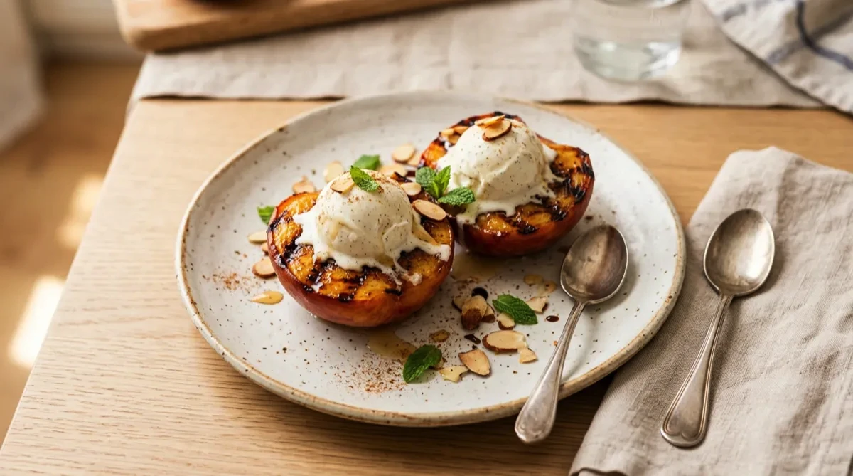 Air Fryer Peaches with Ice Cream